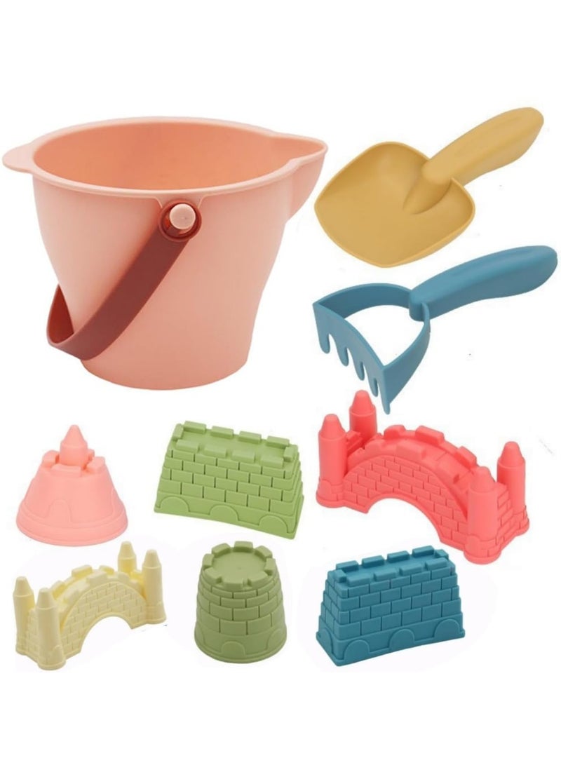 TAPIT 12 Piece Sand Castle Building Beach Toys Bag For Outdoor Play Including Sand Bucket Rake Shovel Sand Molds Travel Sand Toys Sandbox Toys for Toddlers Kids Boys Baby (Pink) - Image 5
